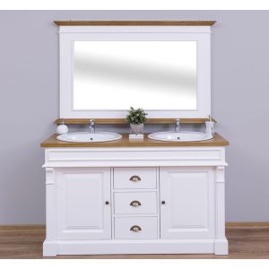 Mobilier baie 2 chiuvete fara lavoare, Finisaj Alb Pur, Lemn Masiv Brad, Colectia Rustic